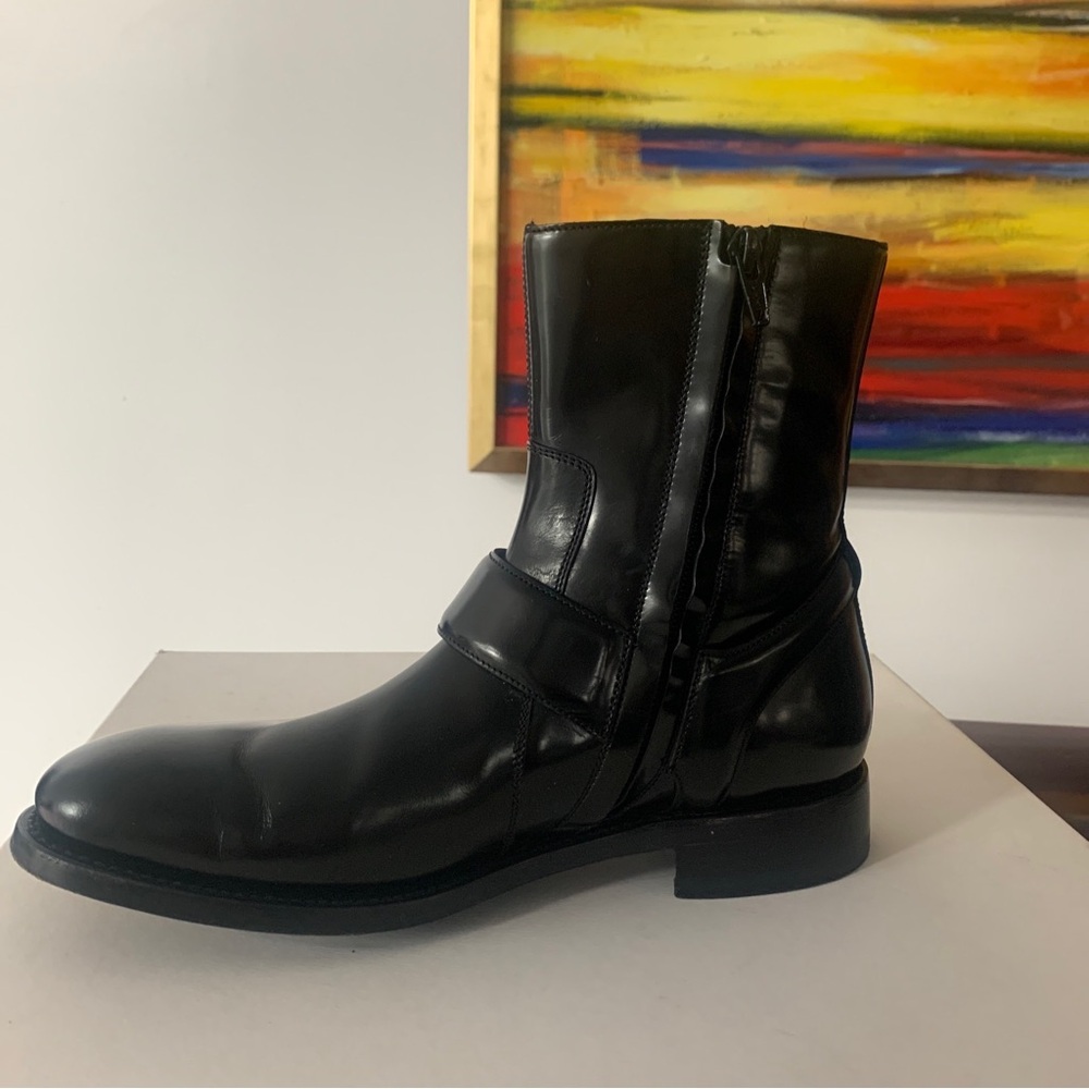 Balenciaga Shorter Black Veau Grossi Masculine Biker Boots Black Leather SZ 37.5 - Picture 3 of 14